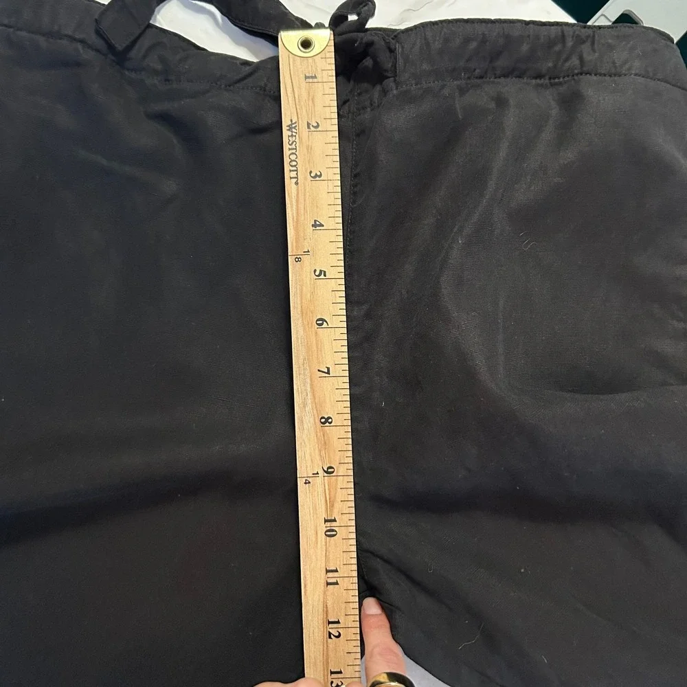 Zara Linen Blend Pants Elastic Waist Tie Crop Black M‎ Good